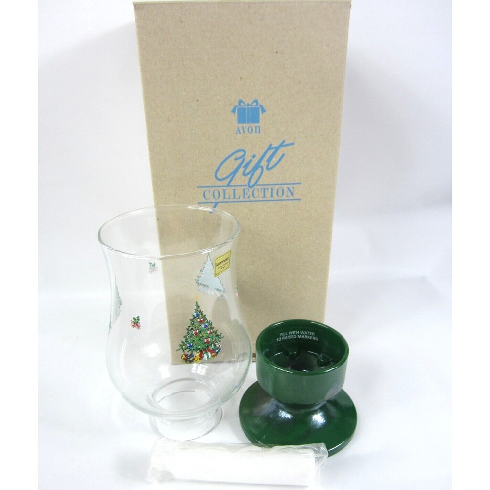 Vintage Avon Christmas Traditions Glassware Hurricane Candle Holder New - Picture 4 of 5